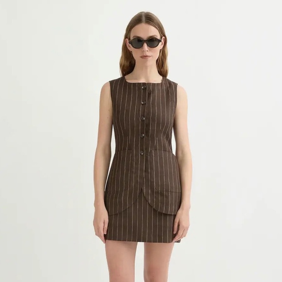 POSSE | EMMA VEST IN CHOCOLATE CREAM PINSTRIPE - Picture 3 of 5